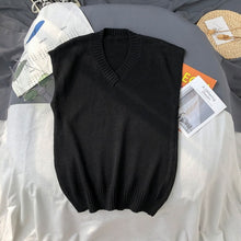 Load image into Gallery viewer, Sweater Vest Men Plus Size 2XL Spring Autumn Oversize Mens Vests Solid Simple All-match V-neck Couples Retro Khaki Soft Ulzzang