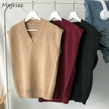 Load image into Gallery viewer, Sweater Vest Men Plus Size 2XL Spring Autumn Oversize Mens Vests Solid Simple All-match V-neck Couples Retro Khaki Soft Ulzzang
