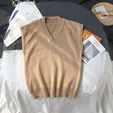 Load image into Gallery viewer, Sweater Vest Men Plus Size 2XL Spring Autumn Oversize Mens Vests Solid Simple All-match V-neck Couples Retro Khaki Soft Ulzzang
